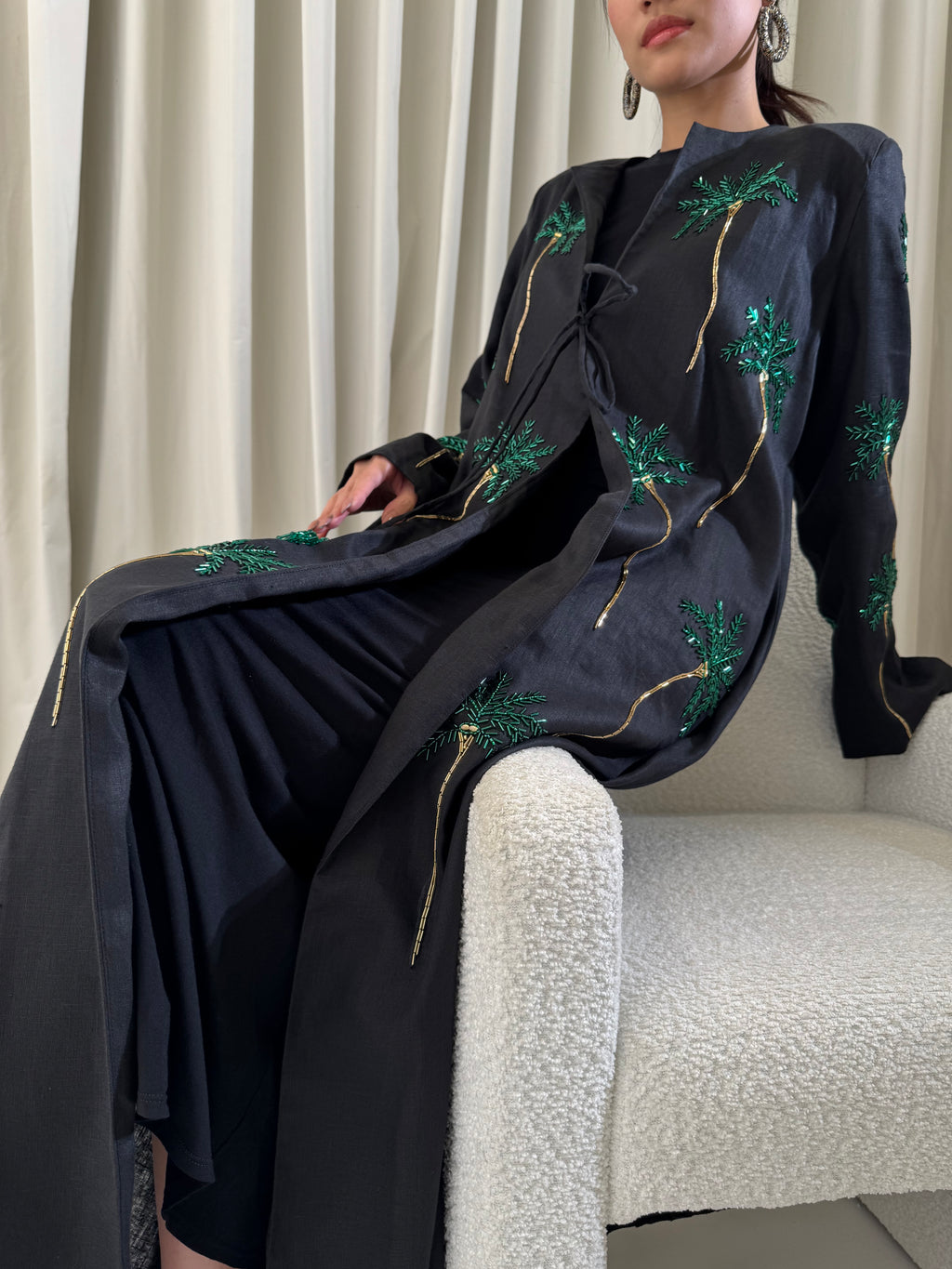 Palm tree linen Abaya