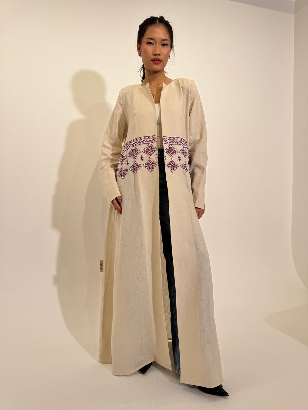 purple embroidery linen Abaya