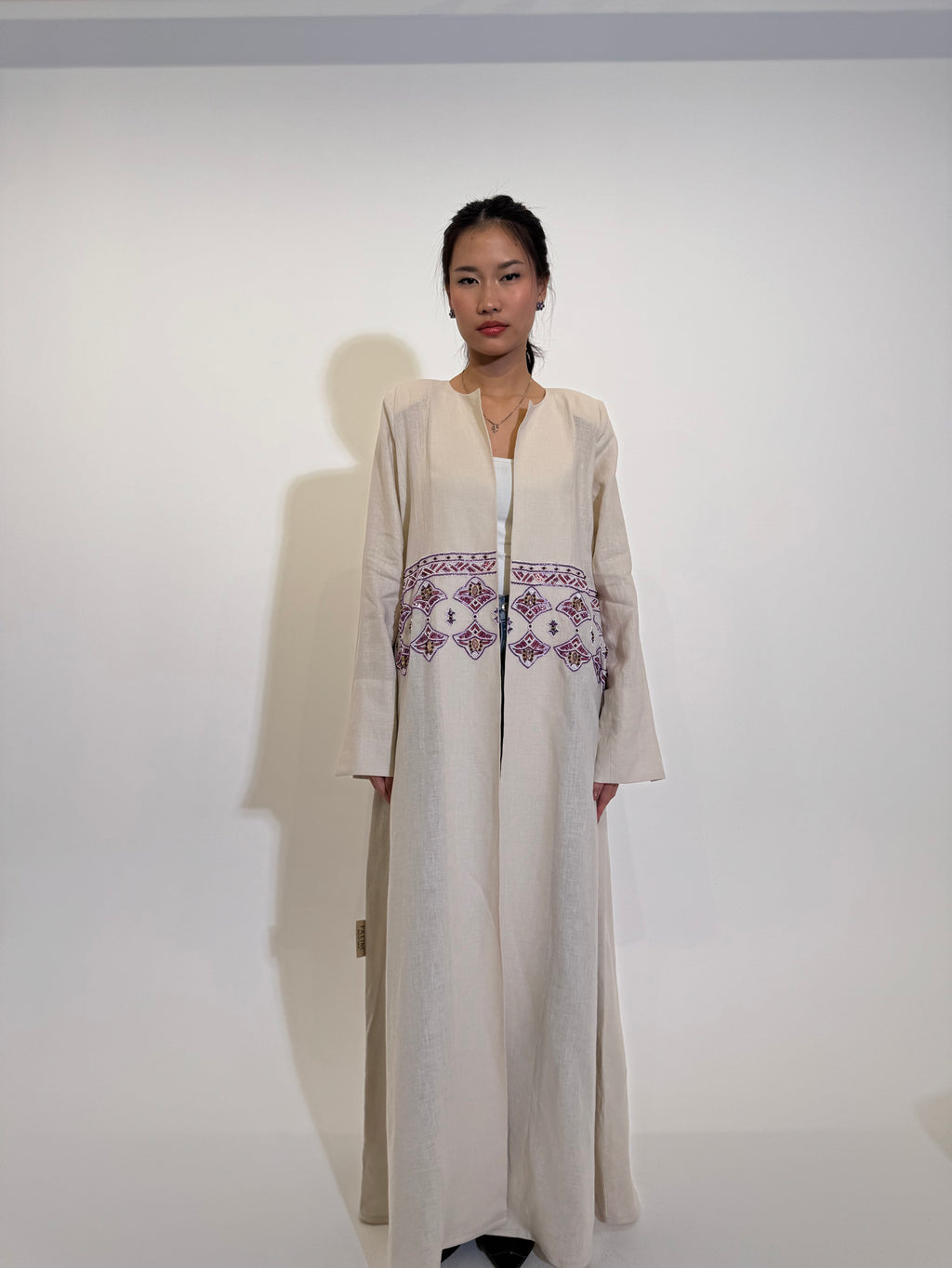 purple embroidery linen Abaya