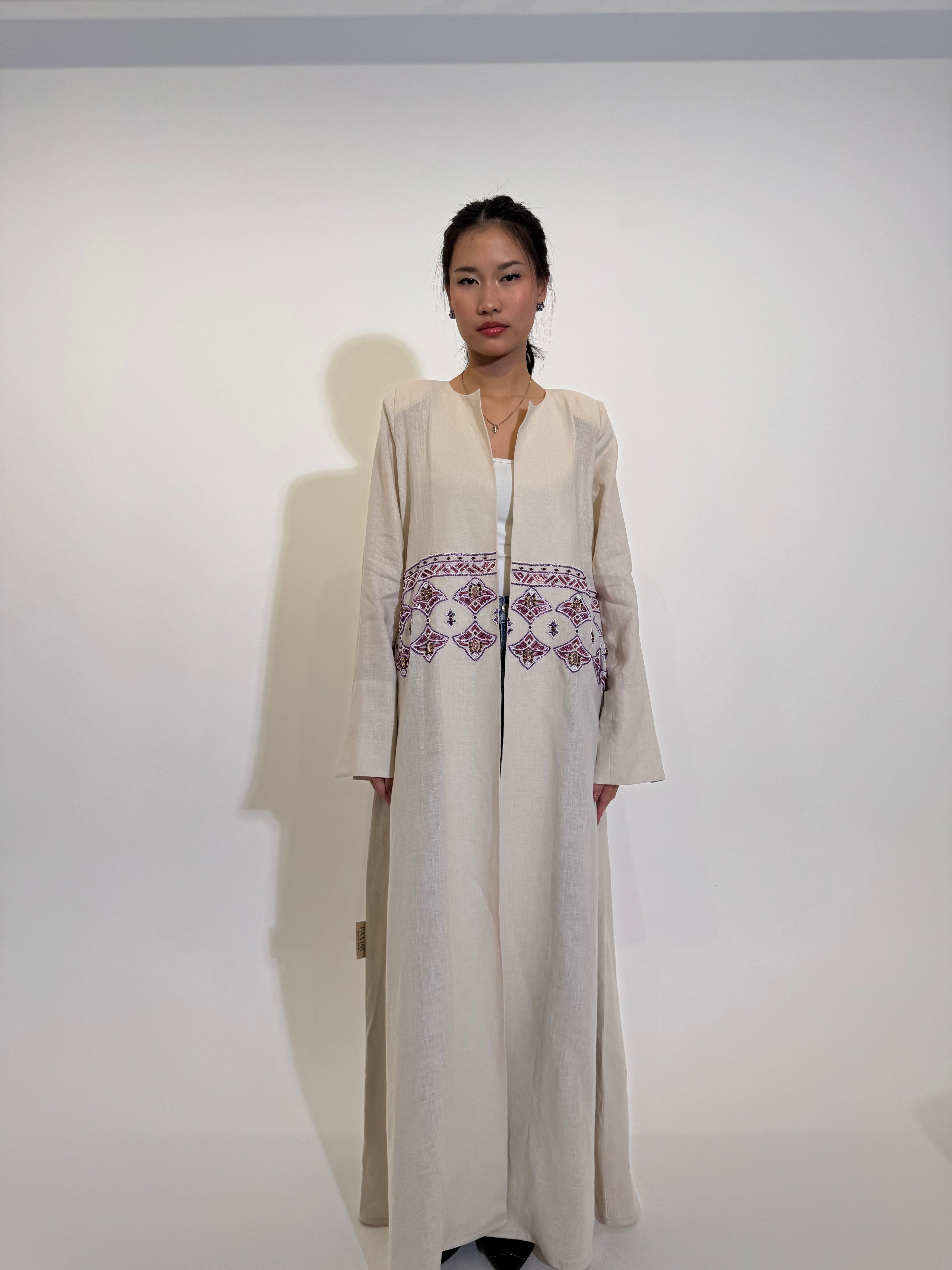 purple embroidery linen Abaya