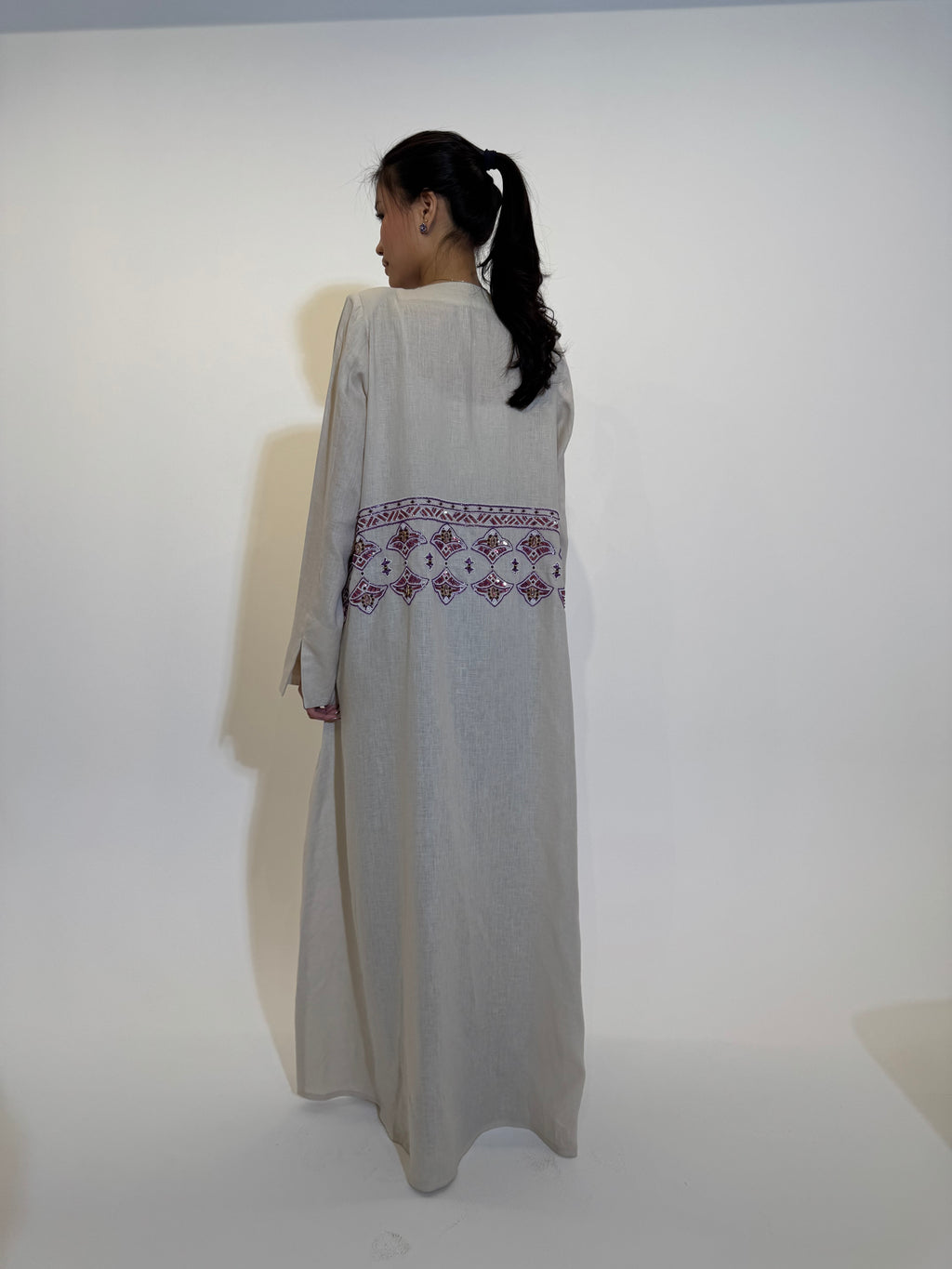 purple embroidery linen Abaya